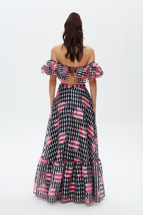 FLORAL PRINT FLOUNCE LONG SKIRT